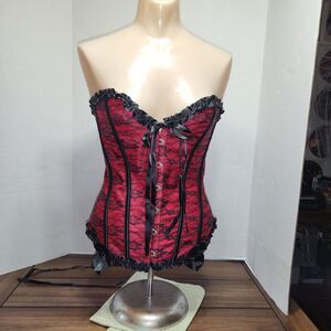 Women Lace Corset Red /Black Lace Overlay Med